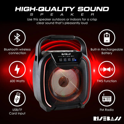 8" 600 watt Speaker - Portable Wireless Bluetooth Speaker