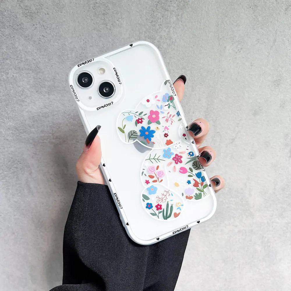 Flowers Gloomies Bear iPhone Case: Anti-Drop TPU Cover